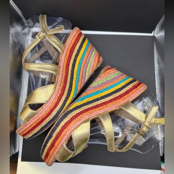 Kate Spade Lindsay Rainbow Wedge Gold Espadrille Sandal - Picture 4 of 7